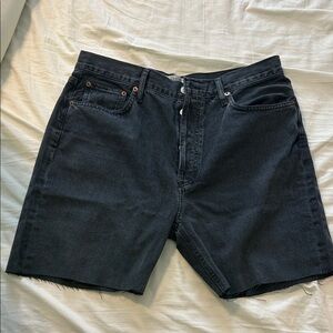 Agolde Washed Black High-Rise Denim Cutoff Shorts